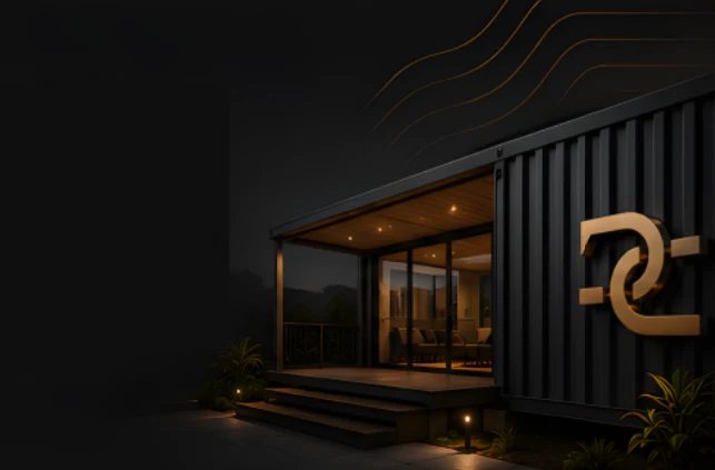 Estudo ilustrativo de fachada de casa container à noite